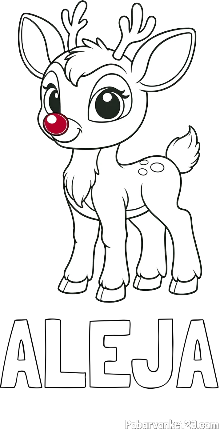 Pobarvanka imena ALEJA in pobarvanka nasmejanega jelenčka Rudolfa