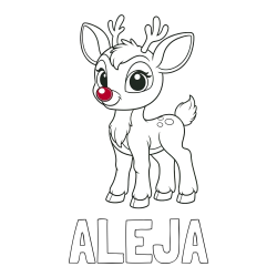 Online izdelana pobarvanka - Pobarvanka imena ALEJA in pobarvanka nasmejanega jelenčka Rudolfa