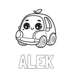 Pobarvanka imena Alek ter ljubkega avtomobila