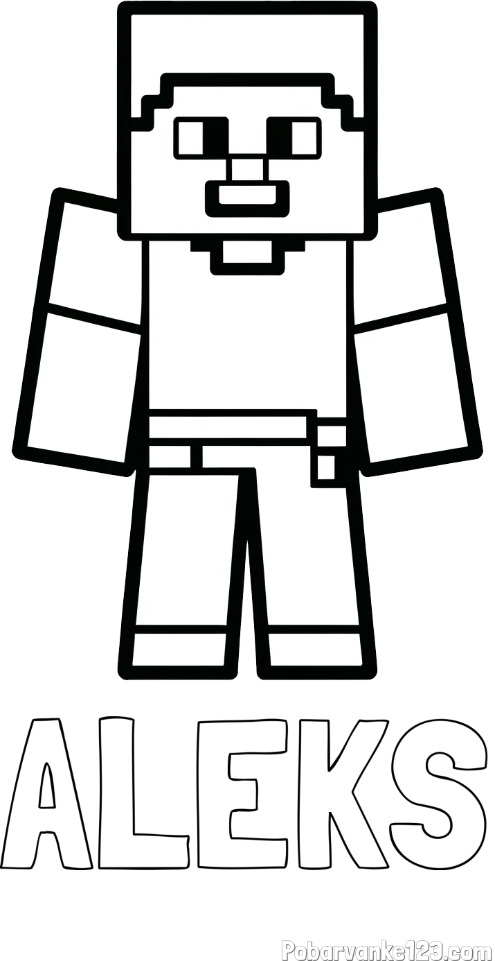 Pobarvanka imena ALEKS in pobarvanka Minecraft figurice