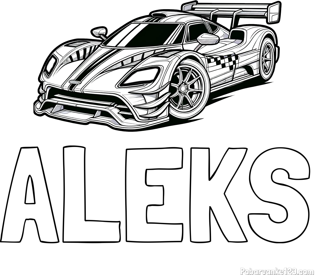 Pobarvanka imena ALEKS in pobarvanka modernega športnega avtomobila