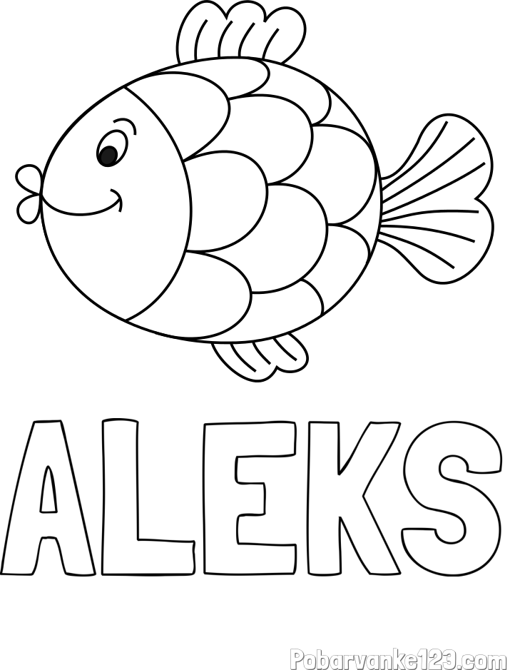 Pobarvanka imena ALEKS in pobarvanka ribice