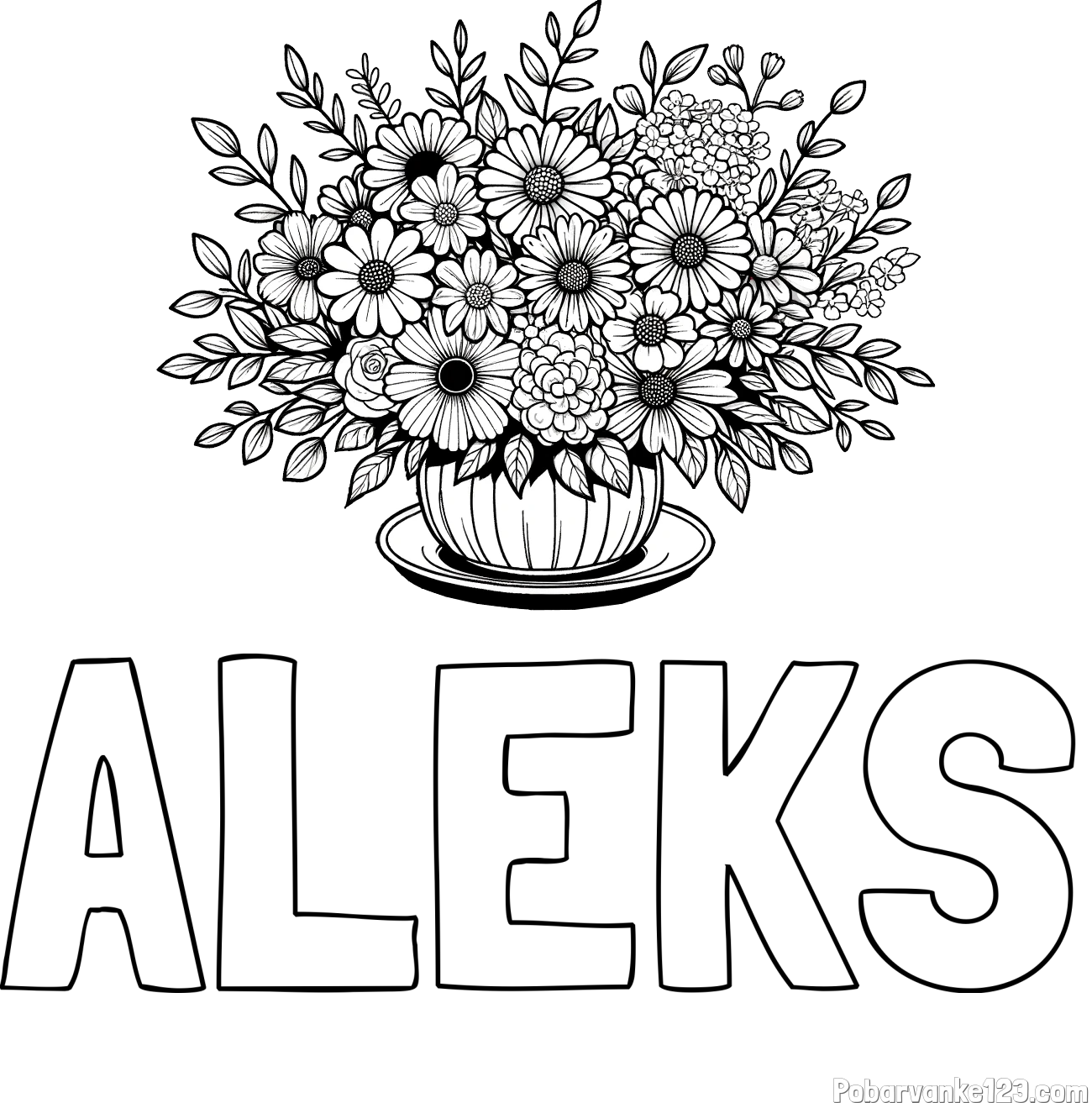 Pobarvanka imena ALEKS in pobarvanka velikega šopka rož