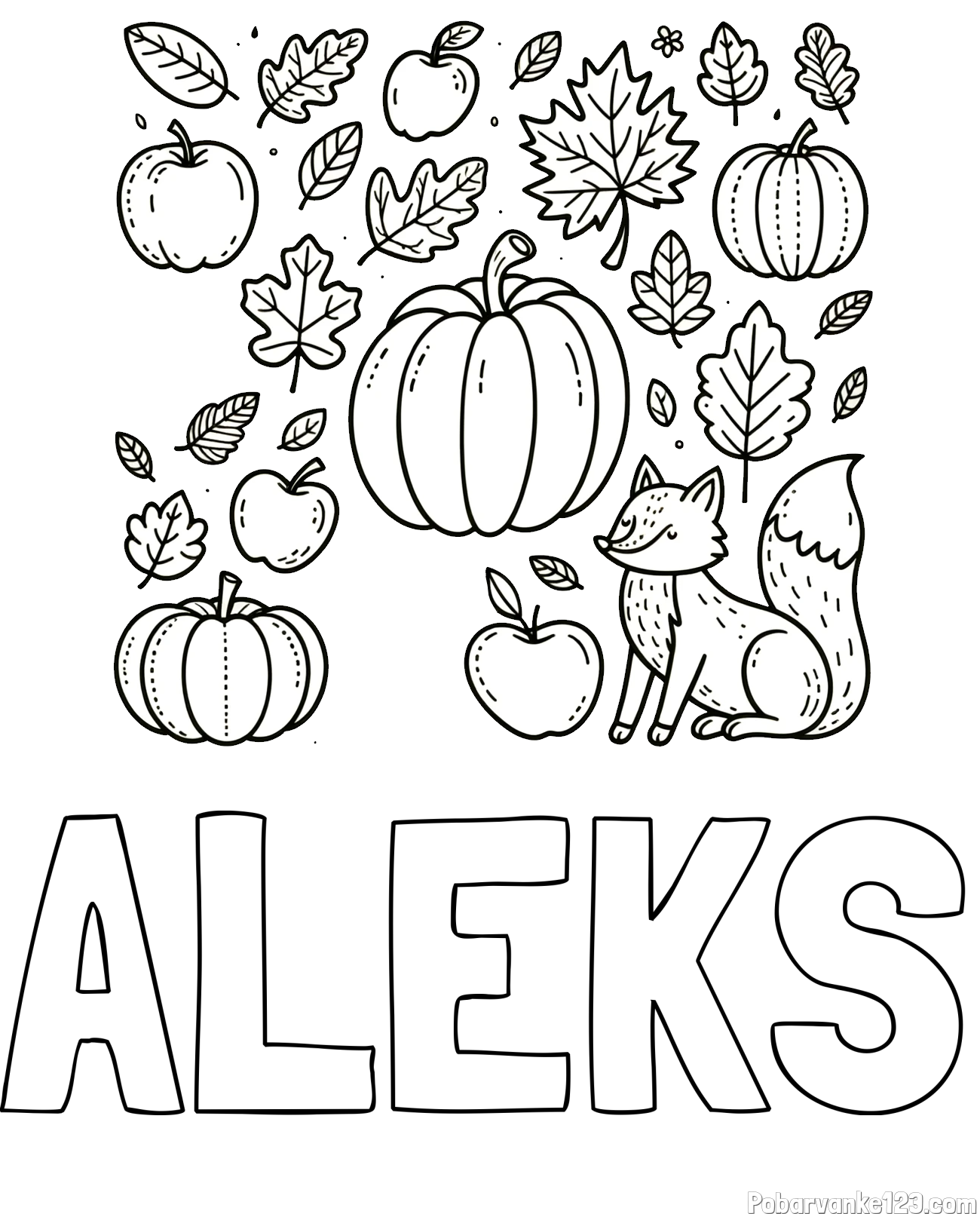 Pobarvanka imena ALEKS in pobarvanka z motivom jeseni