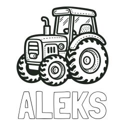 Pobarvanka imena ALEKS ter traktorja
