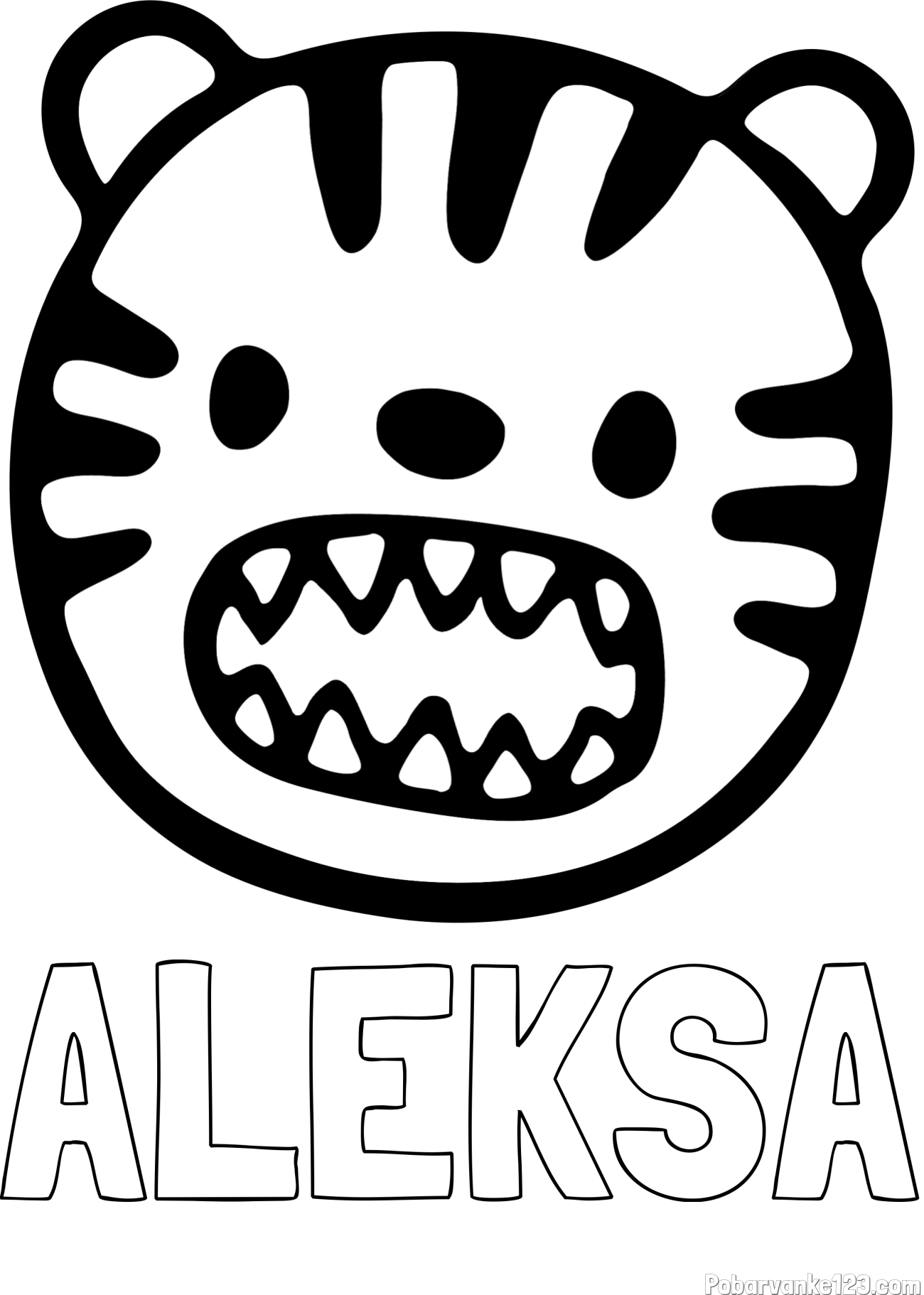 Pobarvanka imena ALEKSA in pobarvanka glave majhnega tigrčka