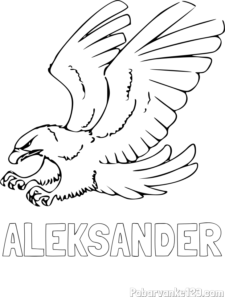 Pobarvanka imena ALEKSANDER in pobarvanka orla v napadu