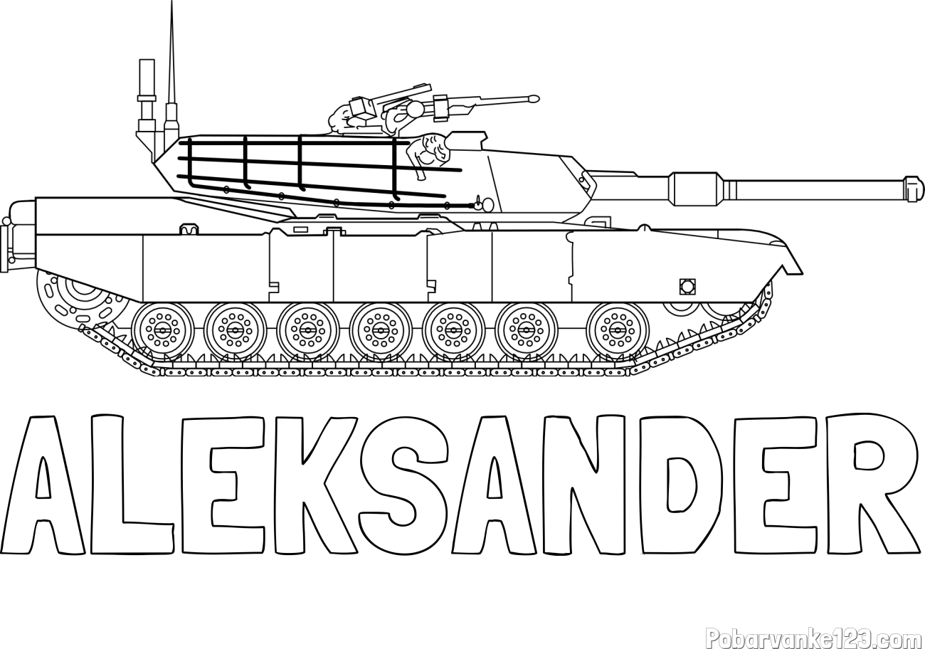 Pobarvanka imena ALEKSANDER in pobarvanka tanka M1 Abrams