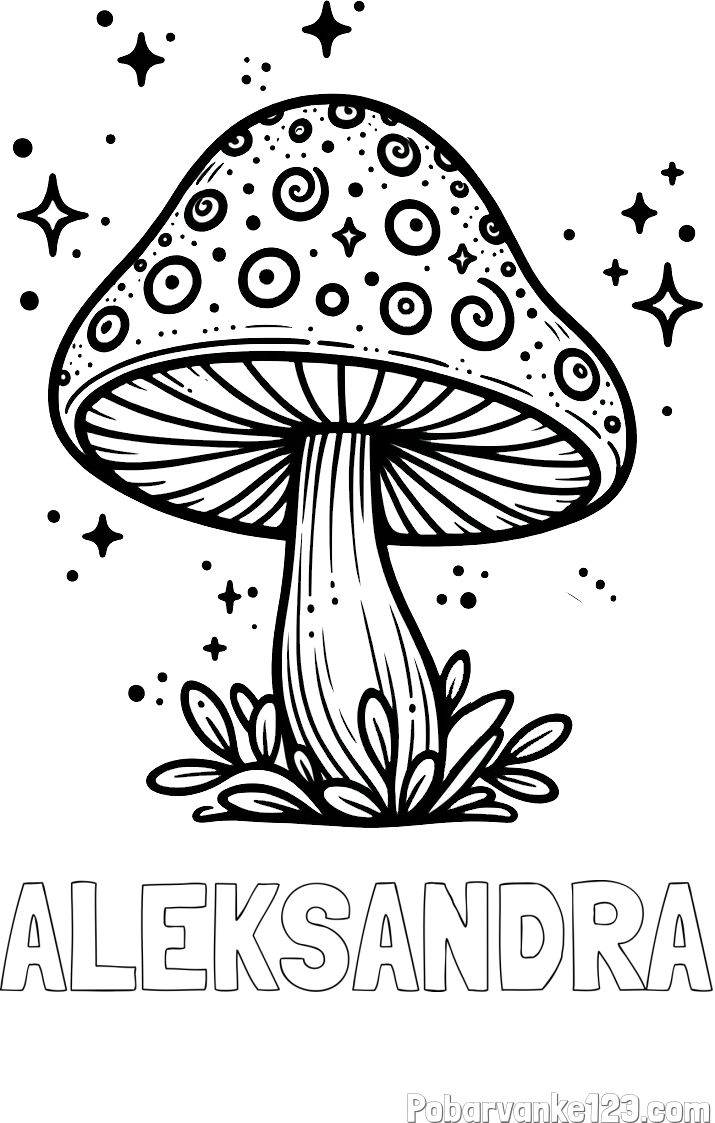 Pobarvanka imena ALEKSANDRA in pobarvanka čarobne gobe