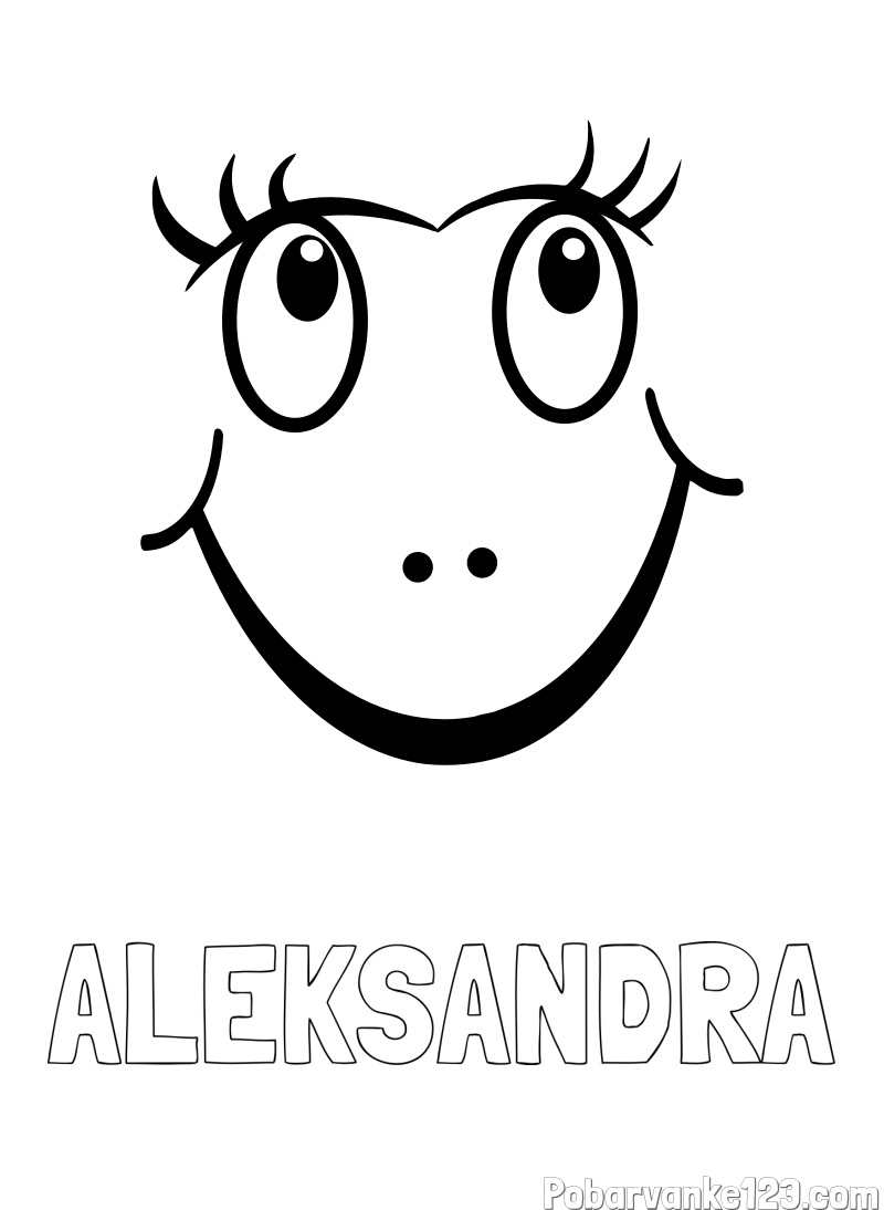 Pobarvanka imena ALEKSANDRA in pobarvanka  prikupnega smeška