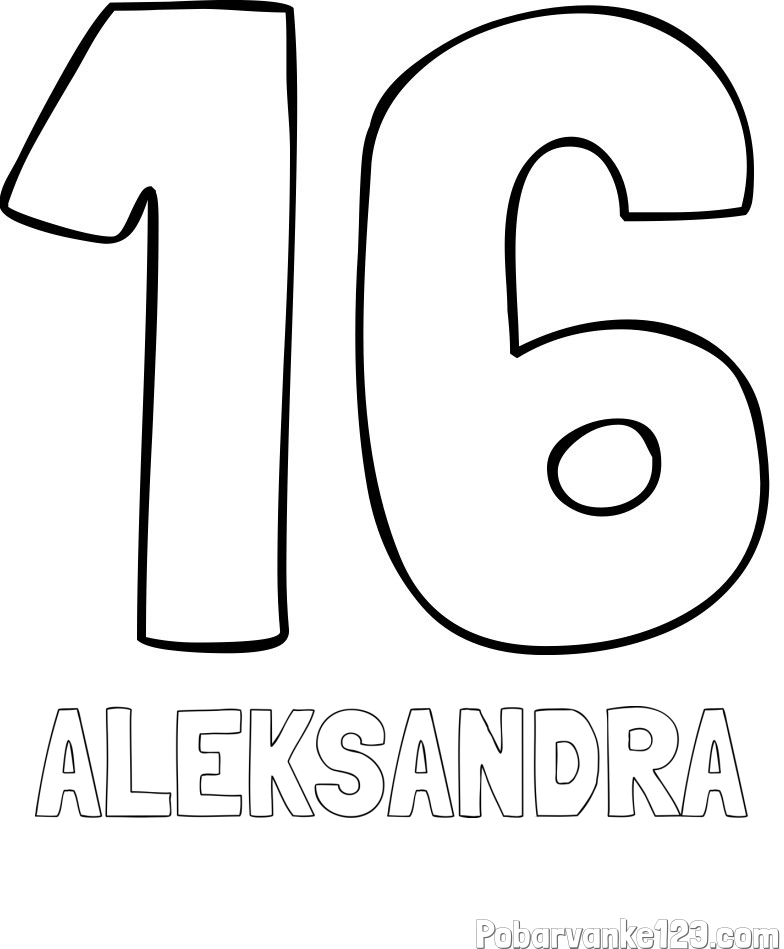 Pobarvanka imena ALEKSANDRA in pobarvanka številke šestnajst (16)