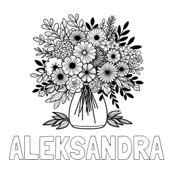 Online izdelana pobarvanka - Pobarvanka imena ALEKSANDRA in pobarvanka veliekga šopka rož