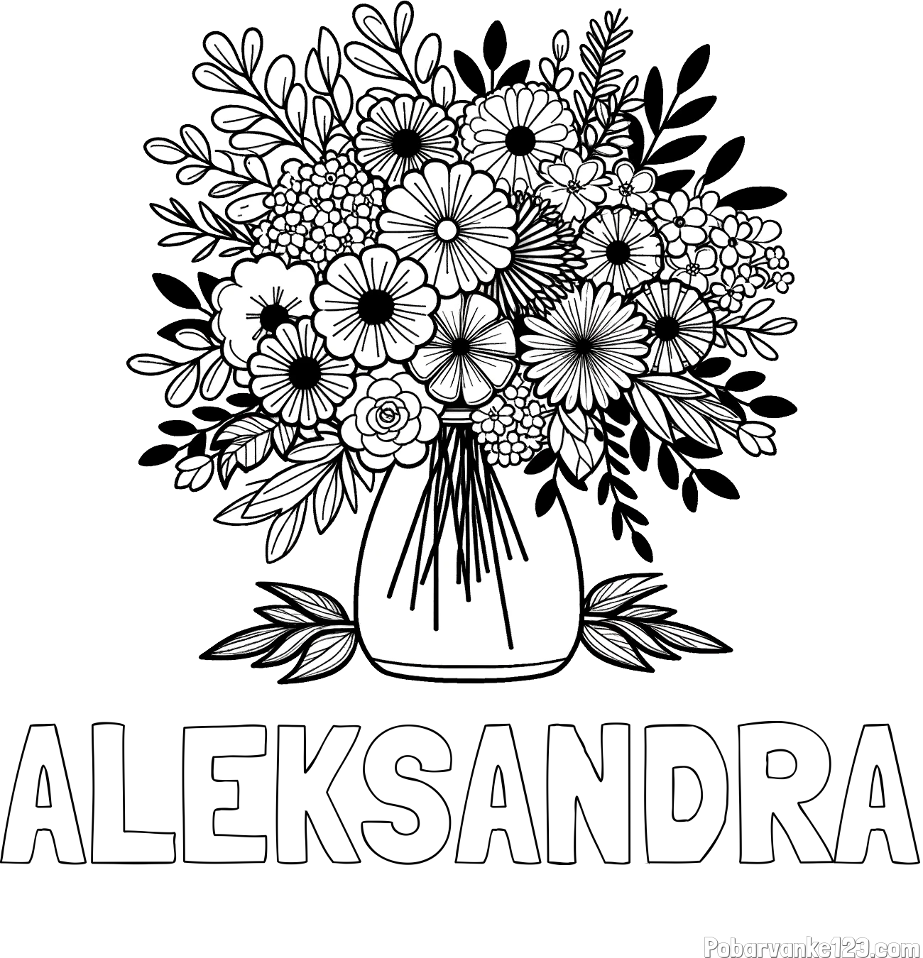 Pobarvanka imena ALEKSANDRA in pobarvanka veliekga šopka rož