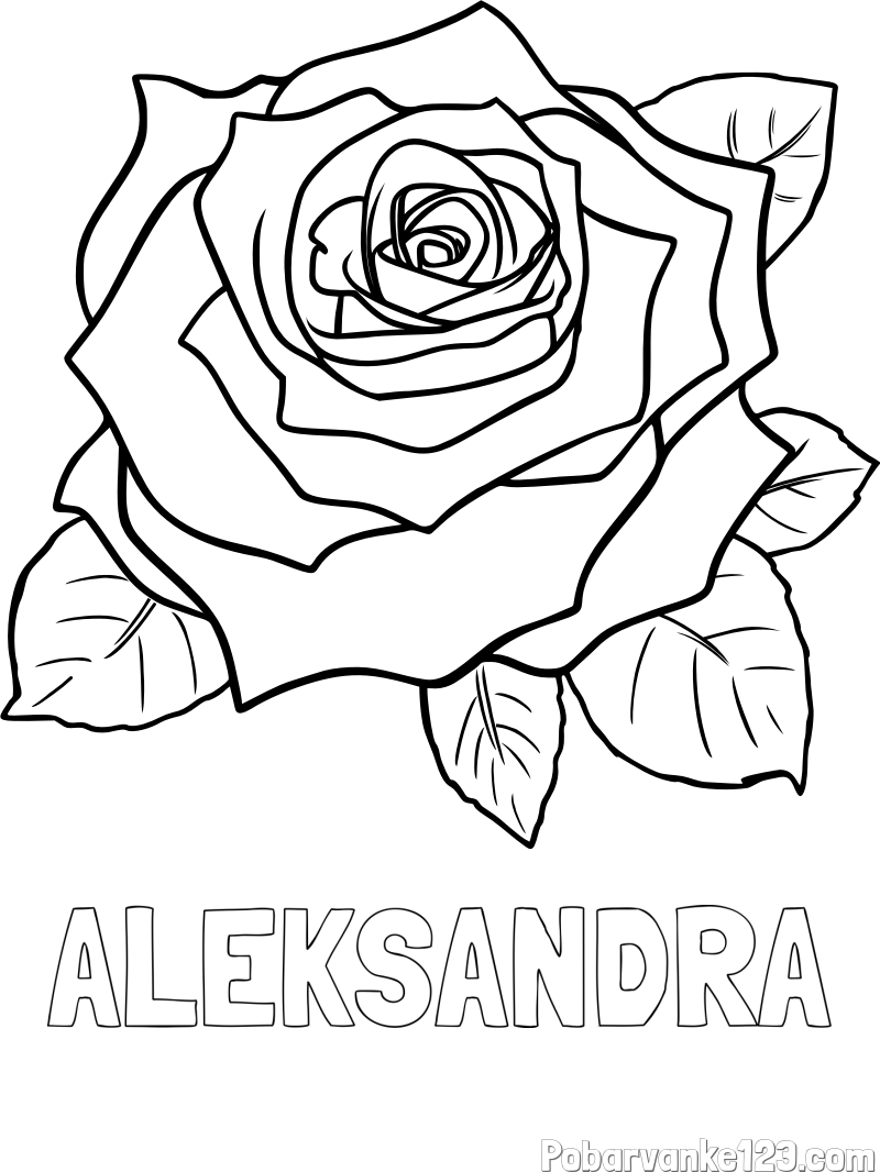 Pobarvanka imena ALEKSANDRA in pobarvanka vrtnice