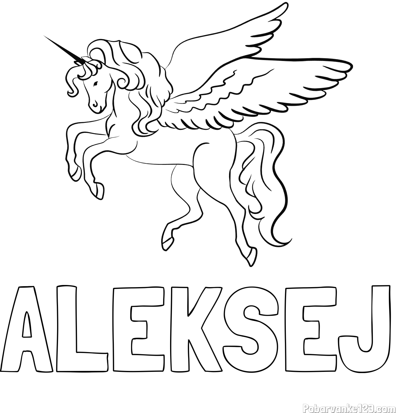 Pobarvanka imena ALEKSEJ in lepa pobarvanka samoroga