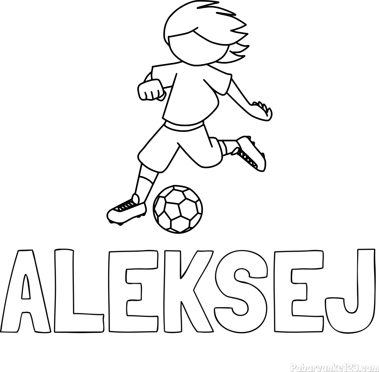 Pobarvanka imena ALEKSEJ in otroška pobarvanka preprosto ilustriranega nogometaša