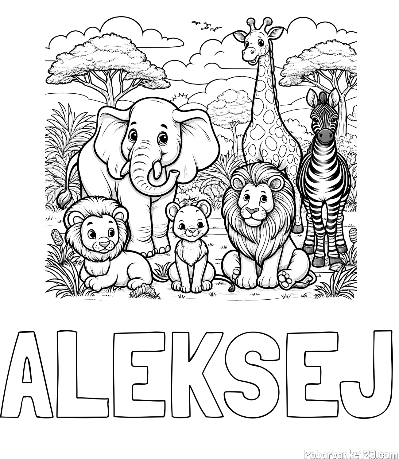 Pobarvanka imena ALEKSEJ in pobarvanka ljubkih živali