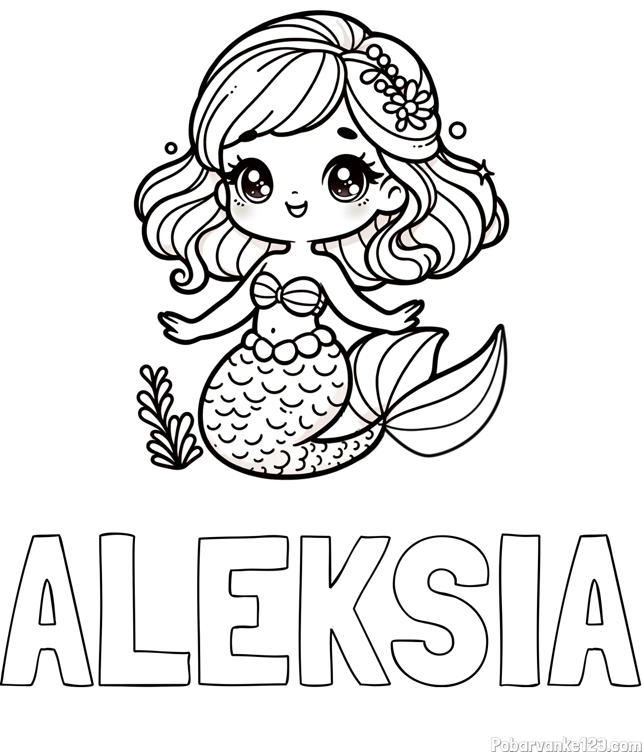 Pobarvanka imena ALEKSIA in pobarvanka simpatične morske deklice