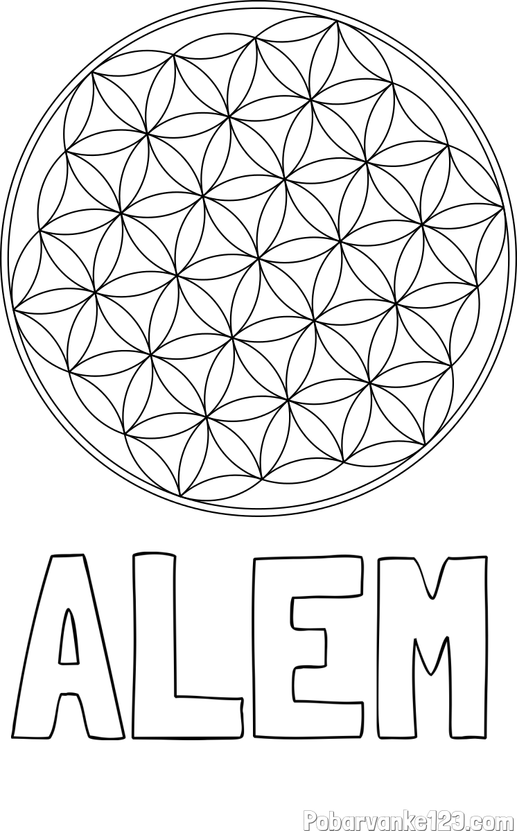 Pobarvanka imena ALEM in mandale