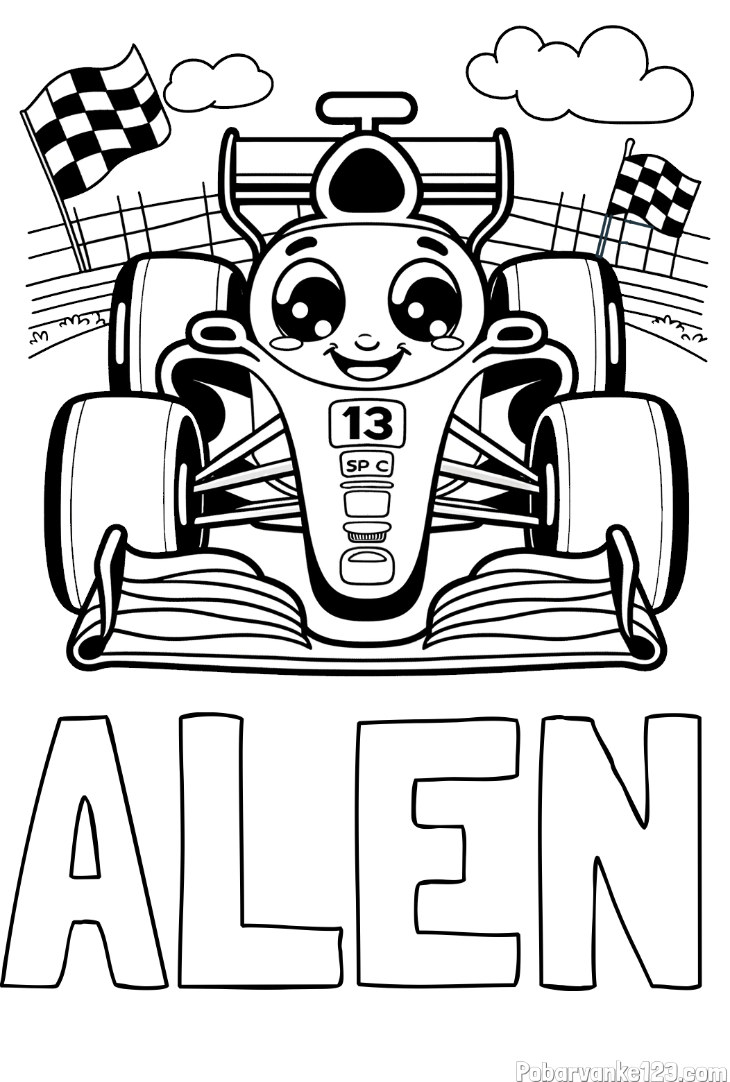 Pobarvanka imena ALEN in otroška pobarvanka FORMULA 1