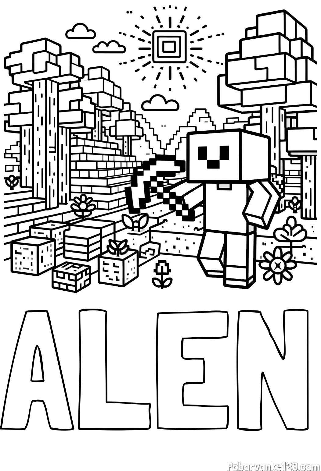 Pobarvanka imena ALEN in pobarvanka Minecraft sveta