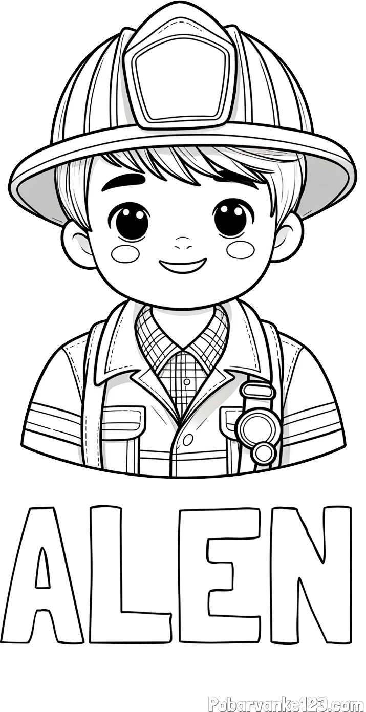 Pobarvanka imena ALEN in pobarvanka mladega gasilca