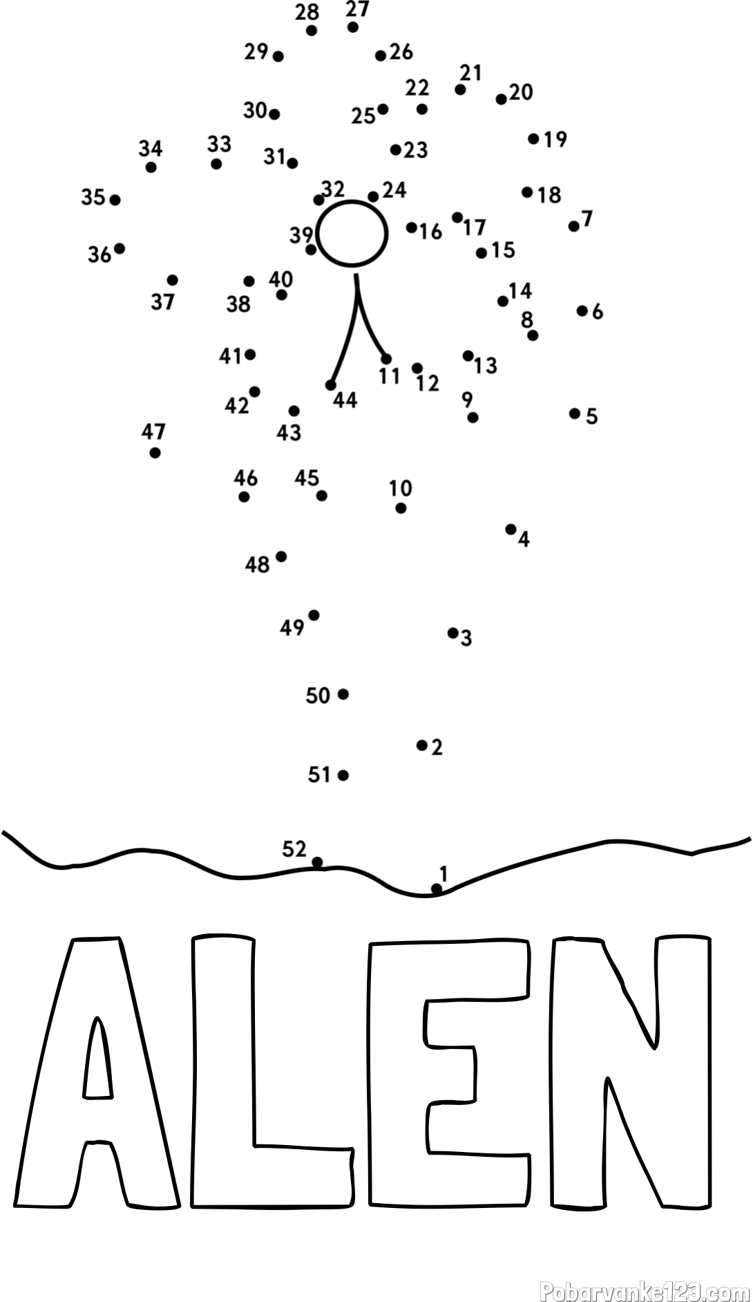 Pobarvanka imena ALEN in pobarvanka rože - poveži številke