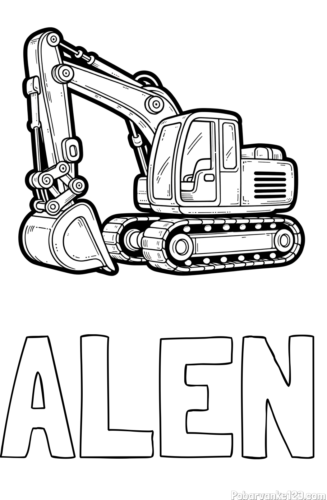 Pobarvanka imena ALEN in pobarvanka velikega delovnega stroja - bagra