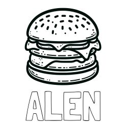 Pobarvanka imena ALEN ter hamburgerja