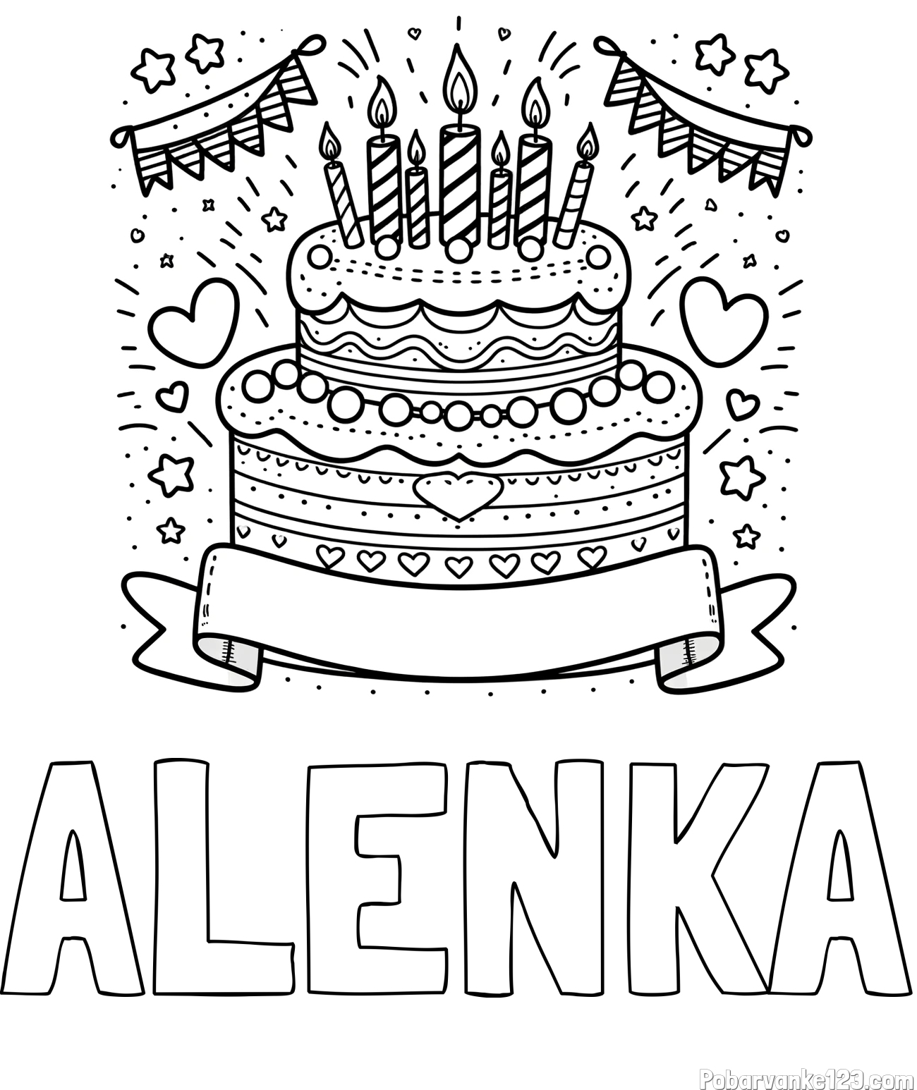 Pobarvanka imena ALENKA in pobarvanka velike torte za rojstni dan