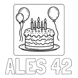 Online izdelana pobarvanka - Pobarvanka imena ALEŠ 42 in pobarvanka torte za 5. rojstni dan