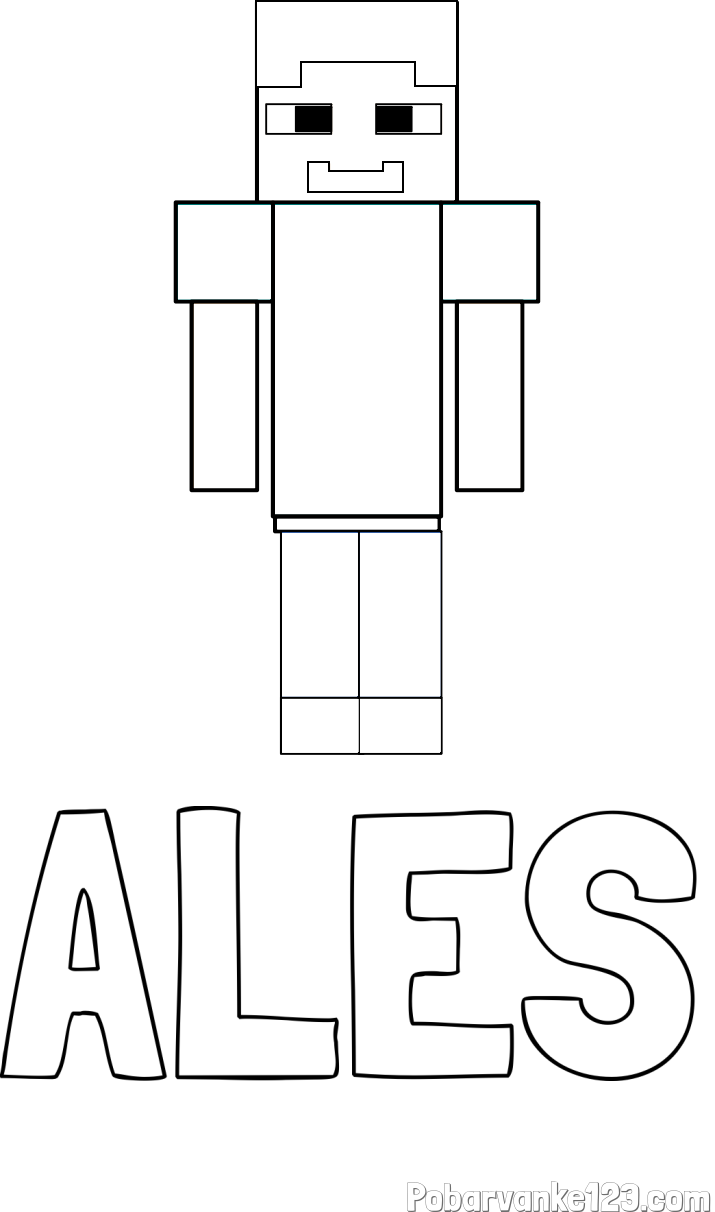 Pobarvanka imena ALEŠ in pobarvanka Minecraft glavnega junaka