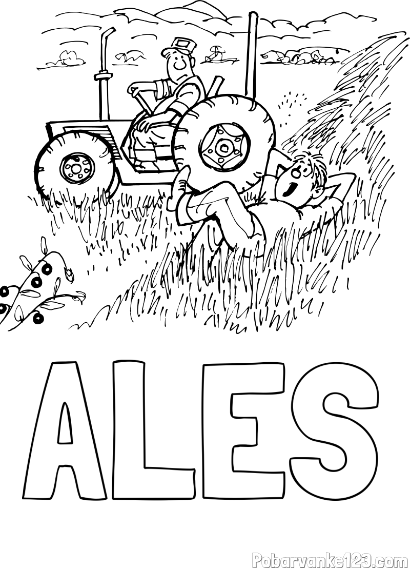 Pobarvanka imena ALEŠ in pobarvanka traktor