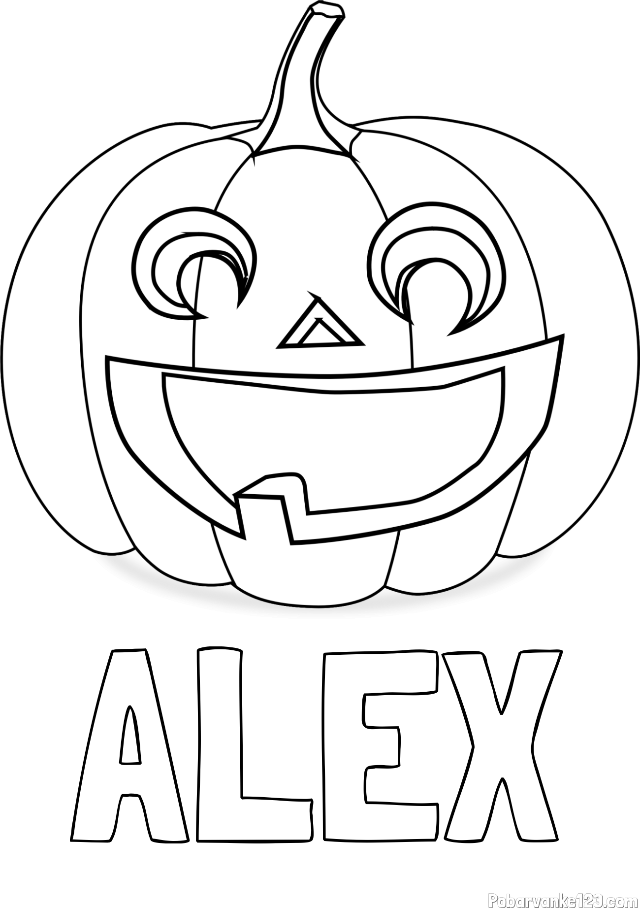 Pobarvanka imena ALEX in pobarvanka nasmejane buče za noč čarovnic
