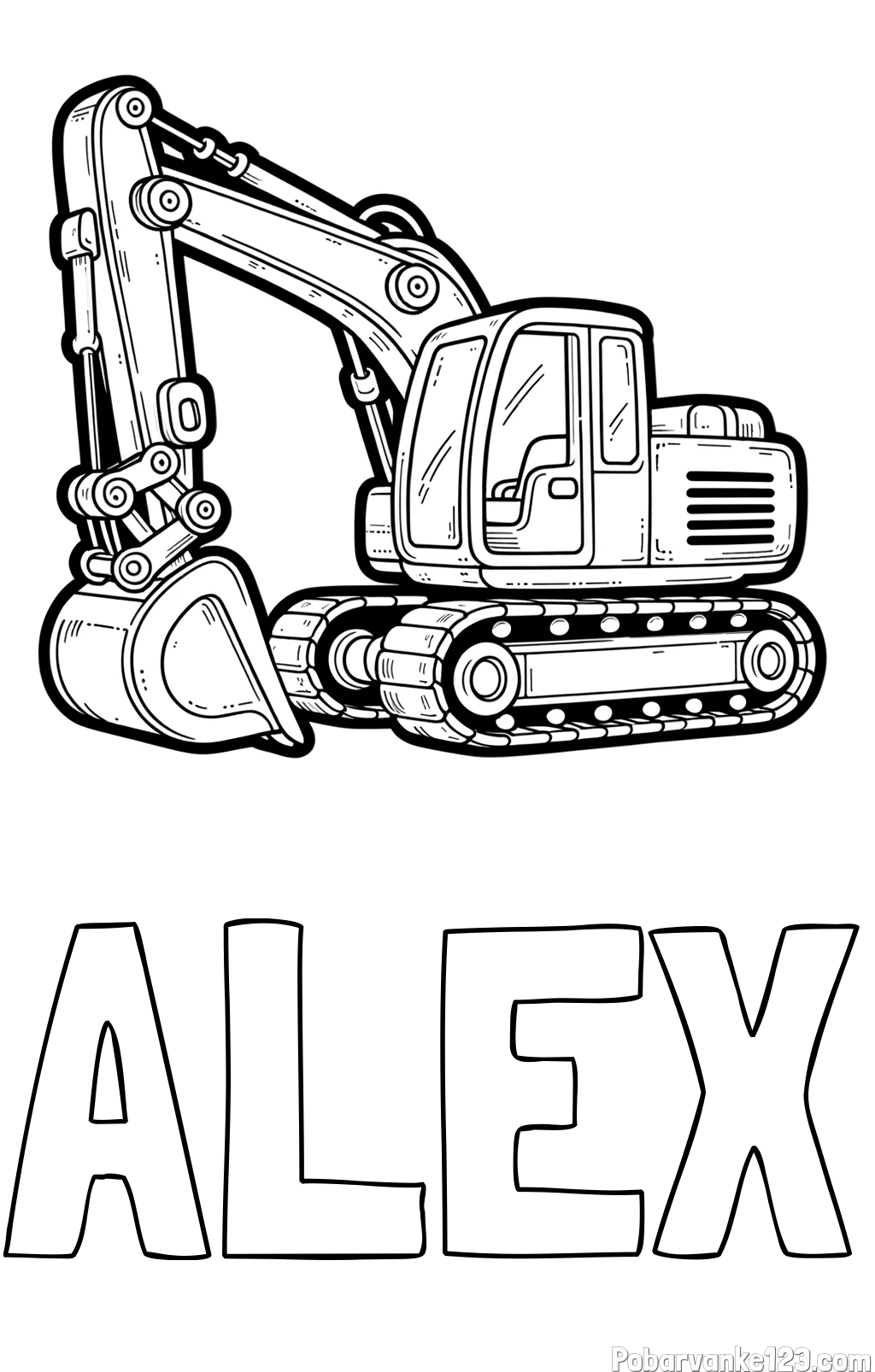 Pobarvanka imena ALEX in pobarvanka velikega delovnega stroja - bagra