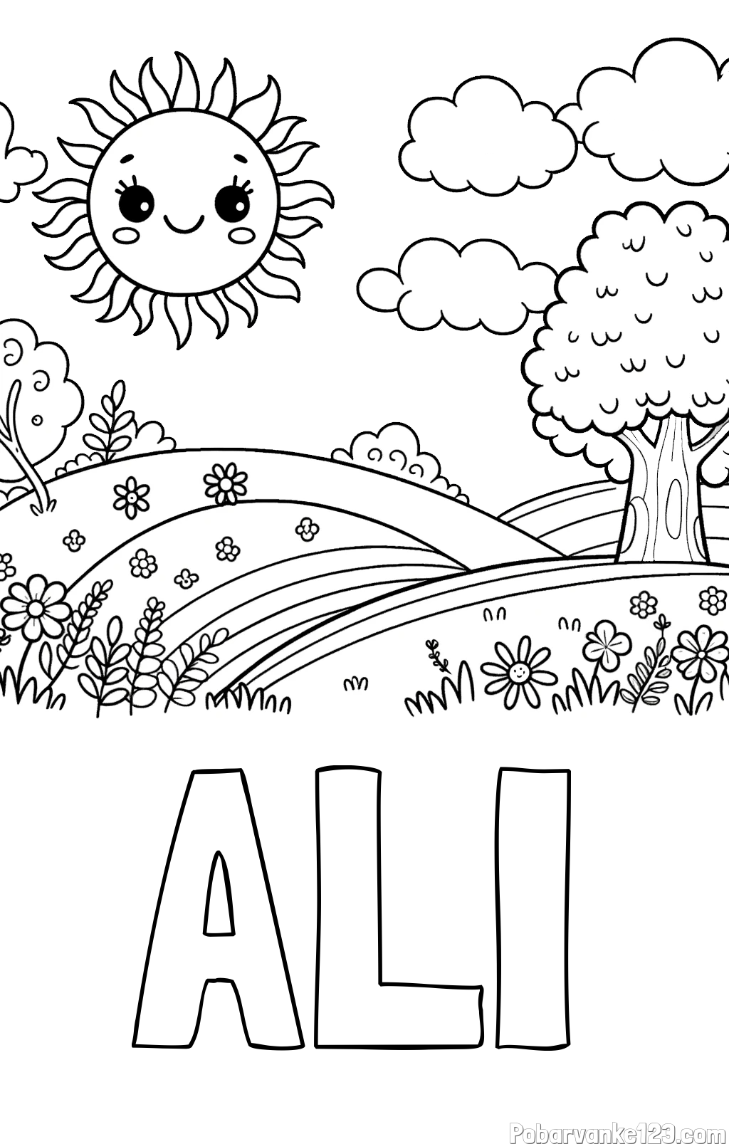 Pobarvanka imena ALI in otroška pobarvanka narave