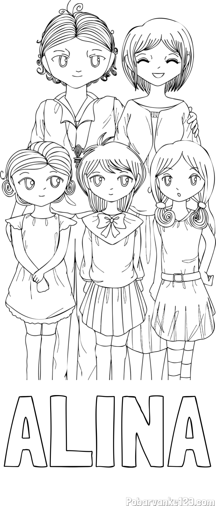 Pobarvanka imena ALINA in anime risani junaki