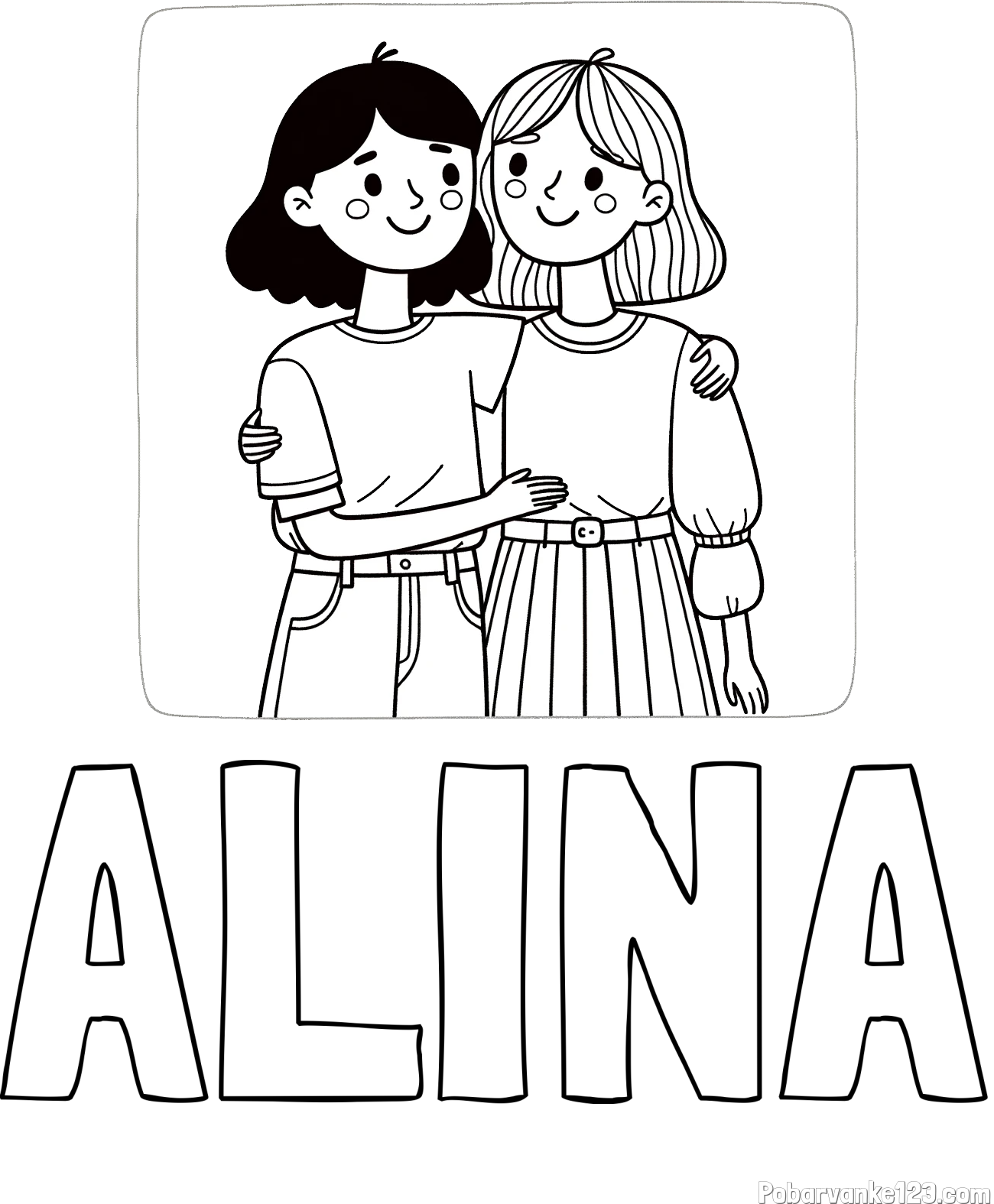 Pobarvanka imena ALINA in otroška pobarvanka dveh prijateljic