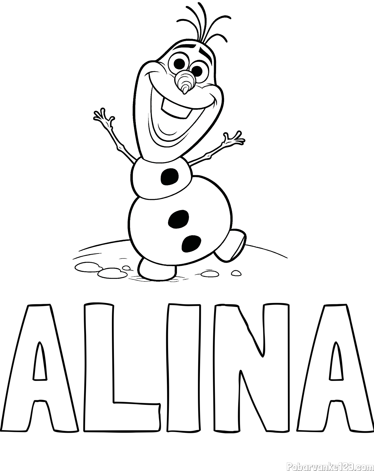 Pobarvanka imena ALINA in pobarvaka lubkega snežaka Olaf