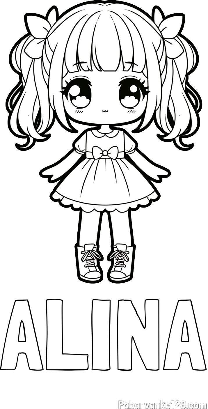 Pobarvanka imena ALINA in pobarvanka anime punčke