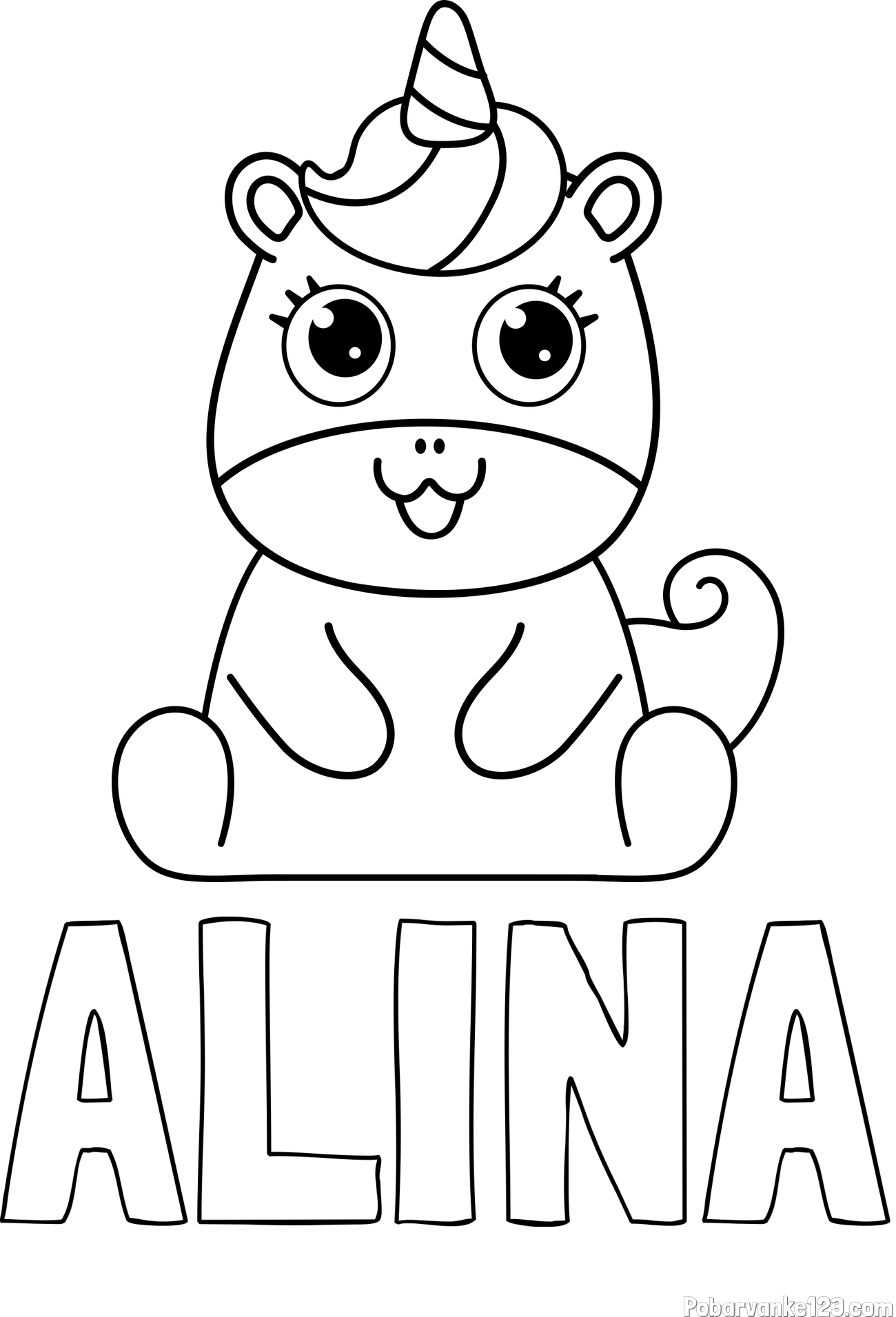 Pobarvanka imena ALINA in pobarvanka čudovitega samoroga Unicorn