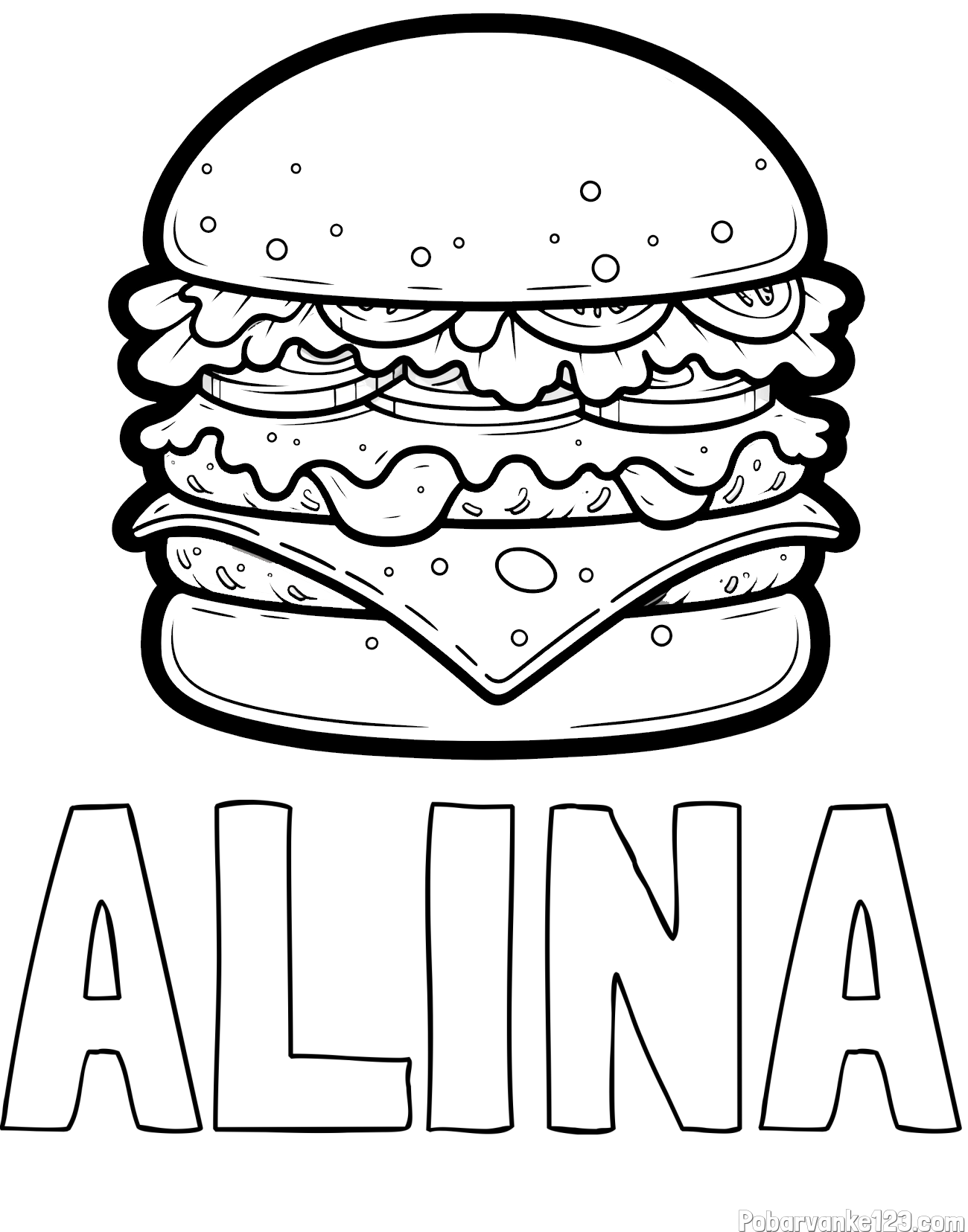 Pobarvanka imena ALINA in pobarvanka hamburger