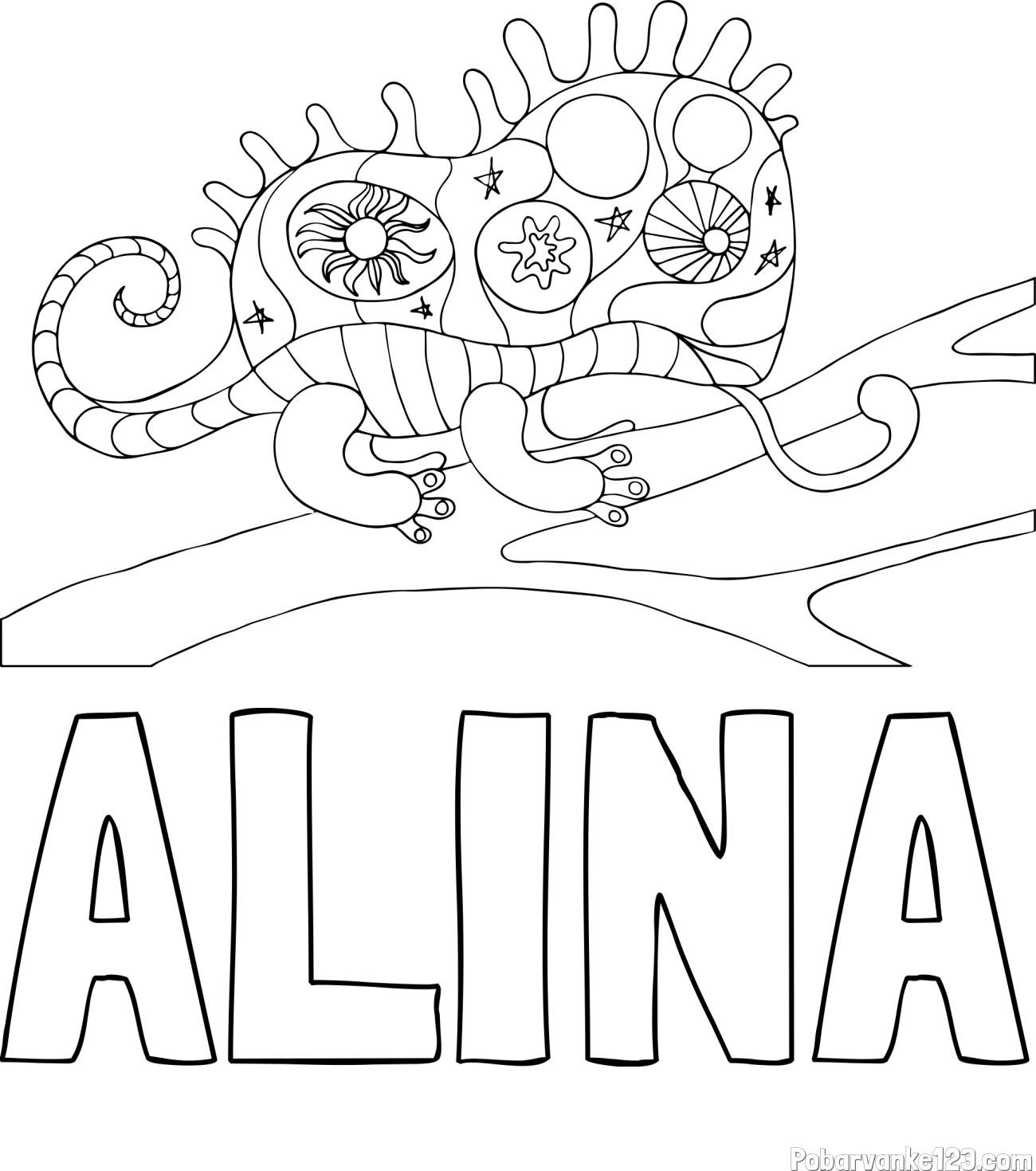 Pobarvanka imena ALINA in pobarvanka kameleona  mandale