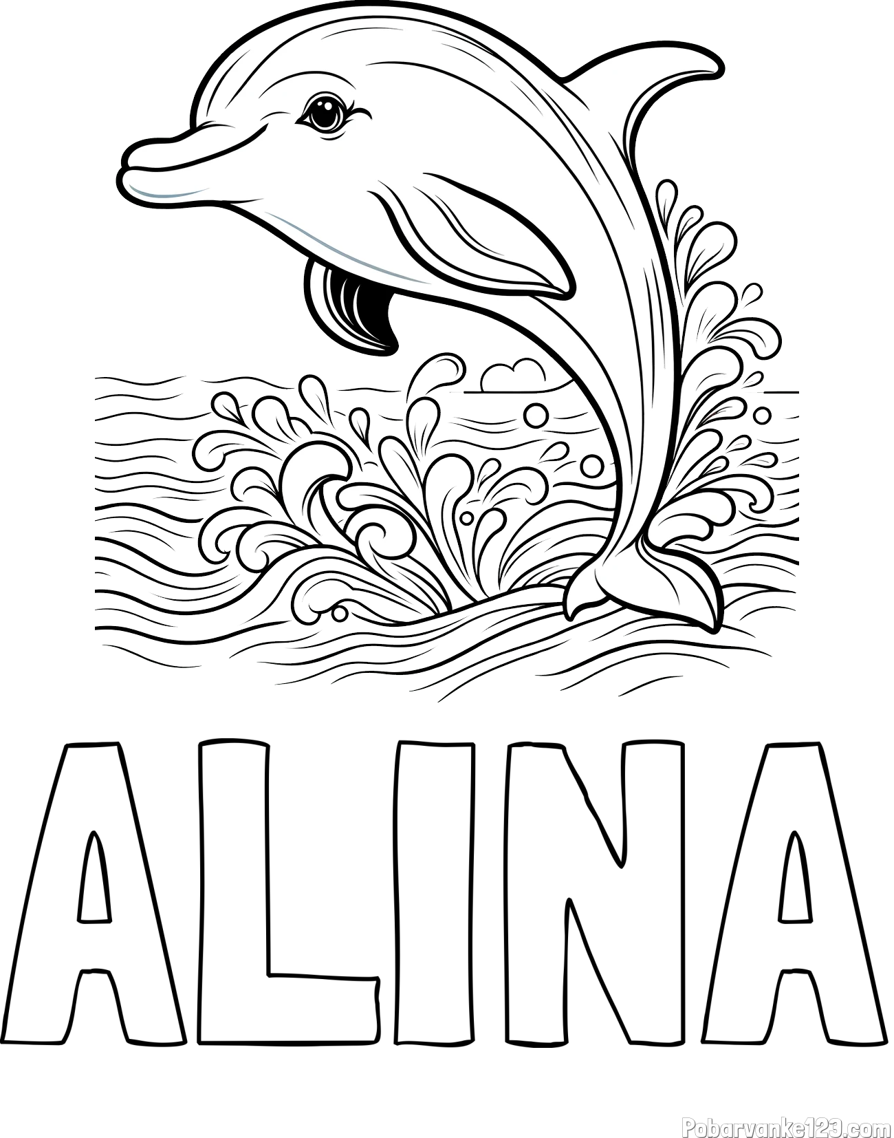 Pobarvanka imena ALINA in pobarvanka ljubkega delfina