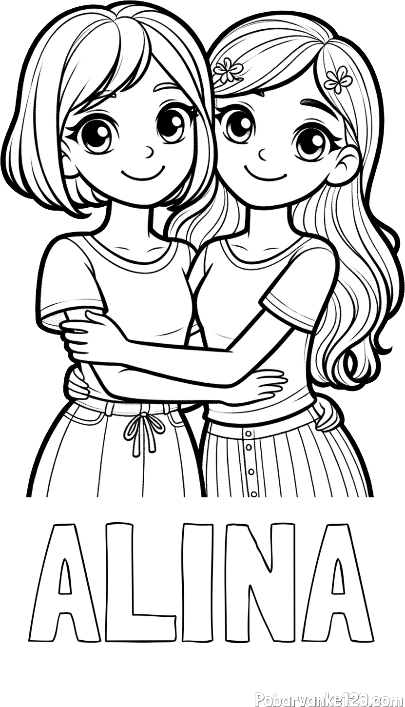 Pobarvanka imena ALINA in pobarvanka ljubkih prijateljic