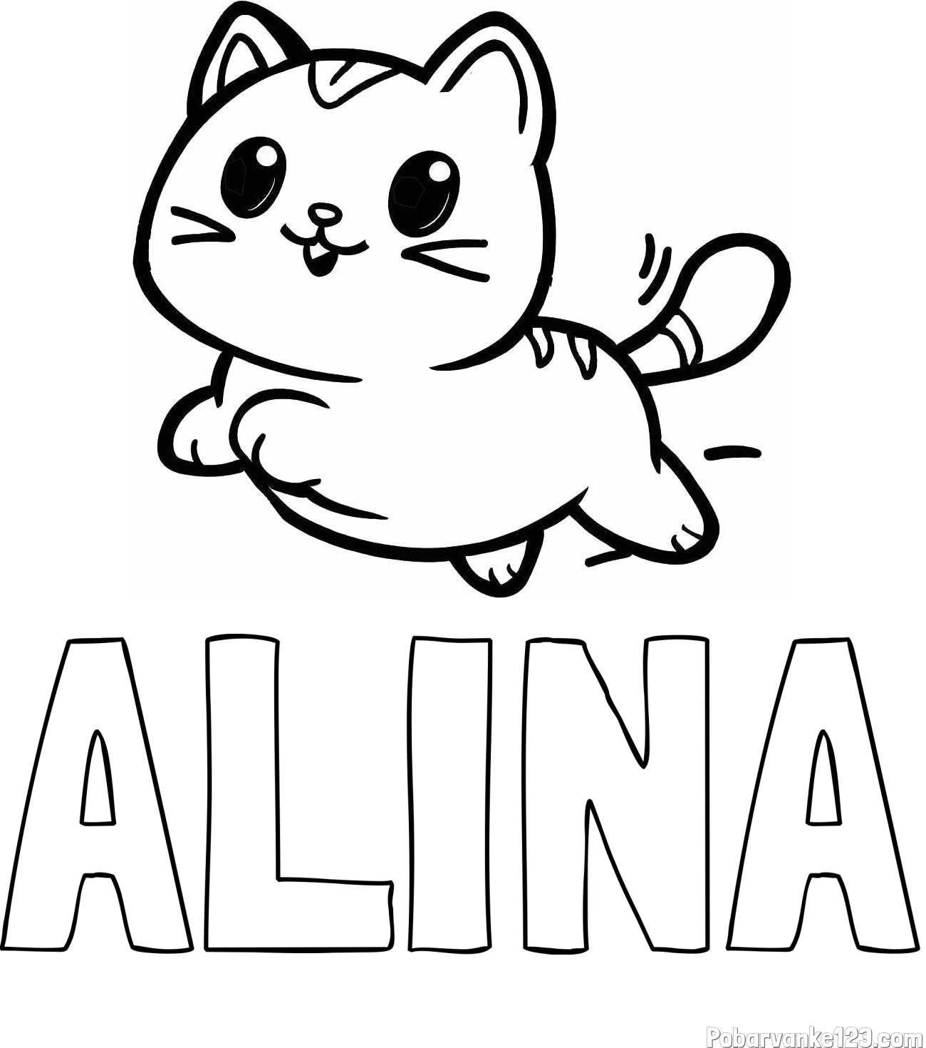 Pobarvanka imena ALINA in pobarvanka prikupne mačke med tekom