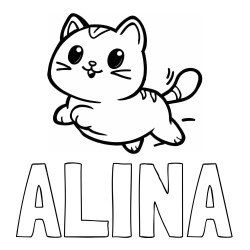 Pobarvanka imena ALINA in pobarvanka prikupne mačke med tekom