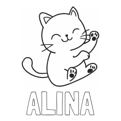 Pobarvanka imena ALINA in pobarvanka razigranega mucka