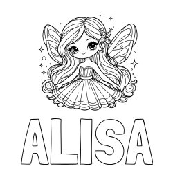Pobarvanka imena ALISA in pobarvanka ljubke in nasmejane čarobne vile
