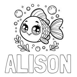Online izdelana pobarvanka - Pobarvanka imena ALISON in pobarvanka prisrčne ribice